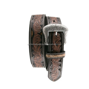 Ceinture en cuir vintage robuste et durable, sculptée à la main, avec boucle en alliage à motifs floraux, fournisseur direct d'Inde - Product Image 5