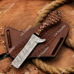 Cuchillo de caza y supervivencia de acero de Damasco de espiga completa de alta calidad con mango de madera Pakka para exteriores, estilo vaquero, ODM - Product Image 5