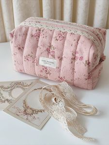 Custom Dot Quilted Cotton <b>Large</b> Cosmetic <b>Bag</b> Women Travel Makeup Pouch Zipper Fashion Style De Maison <b>Gift</b> Soft Handle - Product Image 4