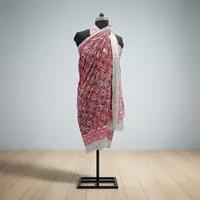 Pareo de Algodón Estampado a Mano con Flores Rosas y Borde Blanco, Ligero y Reversible, Estilo Indio, para Playa o Resort, para Mujer