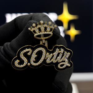 Collar Personalizado con Nombre en Forma de Corona, Plata de Ley 925, Moissanita VVS, Letras con Cristales, Estilo Hip Hop, Esmalte Negro, OEM - Product Image 1