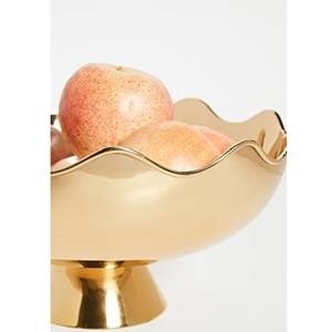 Frutero de Metal Color Dorado con Borde Festoneado Pulido, Cuenco para Servir con Pedestal para el Hogar, Bodas, Fiestas, Restaurantes - Product Image 2