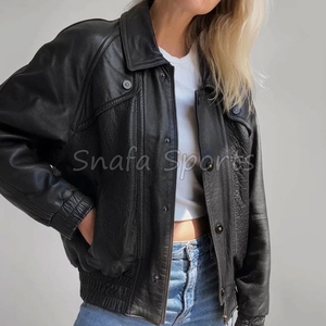 Women's New <b>Tops</b> Oversized Leather Jacket for Casual Winter Wear Bomber Leather Jacket For Sale In Low Price - Product Image 3