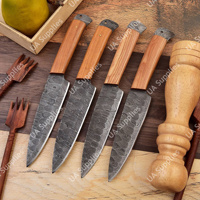 Couteaux de cuisine et de barbecue professionnels en acier Damas à lame pleine, faits à la main, manche en bois, ambidextres, finition brossée, tranchants comme des rasoirs