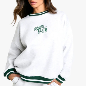 Sudadera Blanca de Cuello Redondo para Mujer, Estilo Informal, Manga Larga, Tejida, para Otoño, de la Marca Health Club Retreat - Product Image 1