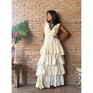 Vestido de Novia Casual con Volantes Premium, Estilo Boho, Maxi, Cuello en V Profundo, Maternidad, Largo hasta el Suelo, 100% Algodón Ecológico - Product Image 2