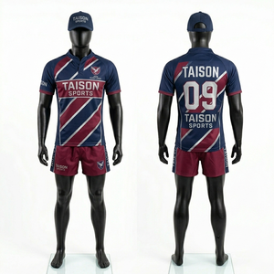 Uniforme de Rugby Premium de Poliéster 180 GSM para Hombre, Transpirable, Azul Marino, Rojo y Blanco, Diseño de Paneles Diagonales, Logotipo Personalizado por Sublimación - Product Image 1