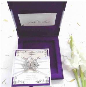 Purple Silk <b>Wedding</b> Invitation <b>Box</b> With Rhinestone Crystal Brooch From India Supplier At Best Price <b>Wedding</b> <b>Card</b> - Product Image 3