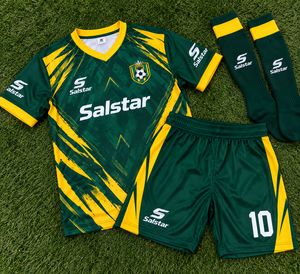 Uniformes de Fútbol Personalizados al por Mayor, Conjuntos de Camisetas de Fútbol Verde y Amarillo con Pantalones Cortos, Ropa Deportiva de Equipo Transpirable de Secado Rápido de Poliéster - Product Image 6