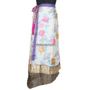 New Arrival 38 Inch 2026 Fashion for Women 2 Layered Art Silk Sari Reversible Summer Beach Wear Magic <b>Wrap</b> <b>Skirts</b> Magic 38" - Product Image 3