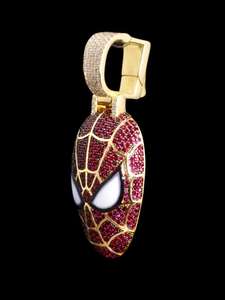 Colgante de Máscara de Spiderman con Diamantes de Laboratorio, Rojo, Estilo Hip Hop, Brillante, de Plata de Ley 925 y Oro - Product Image 4
