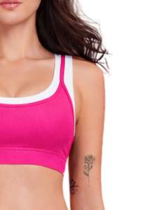 Conjunto Deportivo Personalizado para Mujer, Top Deportivo Rosa y Blanco con Contraste y Pantalones Acampanados, Cintura Alta, Elástico, para Yoga, Fitness, Gimnasio, Venta al Por Mayor OEM - Product Image 5