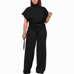 Conjunto de 2 Piezas Tejido para Mujer, Top Blanco sin Mangas con Cuello Alto y Pantalones Anchos, Estilo Casual Holgado para Todas las Temporadas, Color Sólido, Uso Diario - Product Image 2