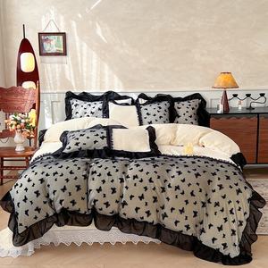 Ultra Soft Animal Print Samt Bettwäsche Set 400TC 4 Pcs Polyester Cosy Tröster Lace Trim Bett bezug Bettlaken Kissen - Product Image 3