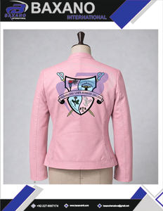 แจ็กเก็ตหนังสีชมพูพรีเมี่ยมพรีเมี่ยม phi Delta ด้วยตัวอักษรกรีกสำหรับผู้หญิงแจ็กเก็ตสมาชิกชมรม - Product Image 5