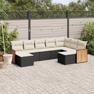 Juego de sofás de patio de ratán sintético negro de 9 piezas con cojines, muebles elegantes para exteriores - Product Image 1