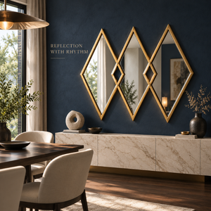 <b>Gold</b> Irregular Trio Iron <b>Wall</b> <b>Mirror</b> Set Modern Diamond Decorative Wedding Accent <b>Mirrors</b> Living Room Bedroom Entryway Luxury - Product Image 3