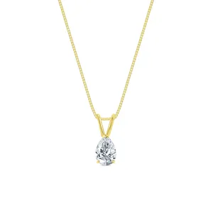 Collier pendentif en or jaune massif 14 carats avec diamant de laboratoire en forme de poire de 1 carat - Product Image 4