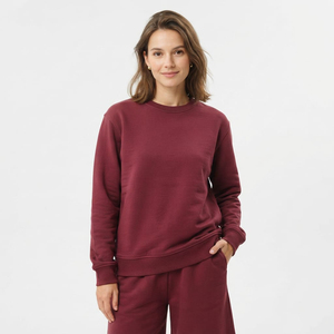 Sweat-shirt décontracté d'hiver pour femme, coupe classique, col rond, en molleton, couleur vin, logo personnalisé, manches longues - Product Image 4