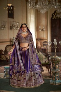 Conjunto de Lehenga Rojo para Novia, Tejido y Bordado, Poliéster/Algodón, Blusa con Cuello en V y Lehenga, Traje de Boda - Product Image 5