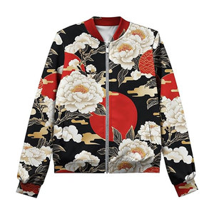 New <b>Womens</b> Woven Bomber <b>Jacket</b> Stylish Long Sleeve Lightweight Modern Casual Fashion Floral Print Customizable - Product Image 1
