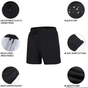 Men's Woven Solid Color Front Logo Drawstring Mid Waist <b>Quick</b> <b>Dry</b> Casual <b>Shorts</b> - Product Image 6