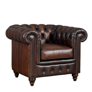 Fauteuil Chesterfield en cuir marron de style vintage avec garniture cloutée, fauteuil d'appoint de luxe pour salon - Product Image 2