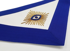 Tablier maçonnique blanc avec bordure bleue, Oeil de la Providence, équerre et compas, souvenir maçonnique pour Maître Maçon - Product Image 3