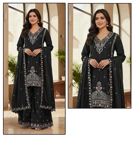 Traje pakistaní de fiesta tradicional para mujer, de chinon pesado y puro, con 2 parches bordados, dupatta pesada de secado rápido. - Product Image 2