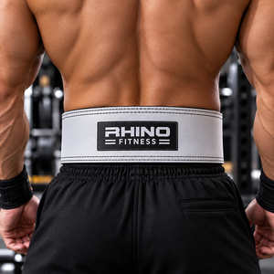RHINO FITNESS <b>White</b> Leather Adjustable <b>Wrap</b>-around Lumbar Support Weightlifting Belt for Men-All Seasons - Product Image 4