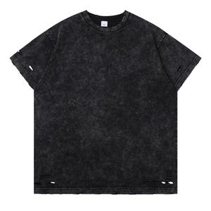 T-shirt à manches courtes en denim délavé surdimensionné pour homme, noir uni, style décontracté - Product Image 1