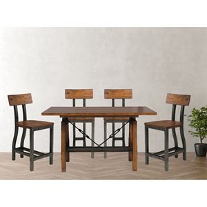 Set da Pranzo Rustico Marrone e Grigio Canna di Fucile 5 Pezzi, Tavolo Alto e 4 Sedie, Design Industriale, Set da Sala da Pranzo in Legno - Product Image 1