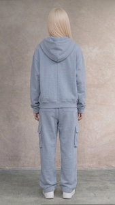 Ensemble de survêtement décontracté bleu clair à capuche pour femme, coupe ample, manches longues, poches latérales, sweat-shirt et pantalon cargo en Spandex/Polyester, idéal pour l'été - Product Image 3