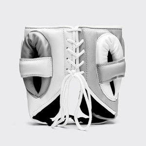 Fabrication sur mesure de protège-têtes de boxe intégraux blancs et gris, pour la boxe, le MMA et le Muay Thai, casque de boxe Fairtex 100% cuir véritable - Product Image 4