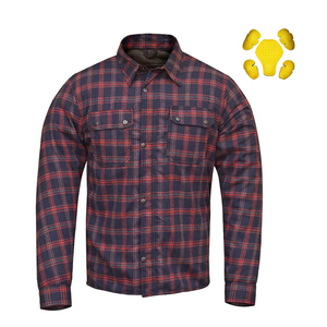 Men's Full Sleeve Plaid <b>Flannel</b> <b>Shirt</b> With CE Level 1 Armor Protection Red <b>Blue</b> Design Breathable Motorcycle Wear Autumn Style - Product Image 1