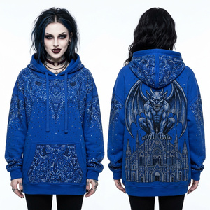 Sudadera extragrande morada ciruela con lavado vintage, estampado gráfico de Castillo Vampírico, Luna y Murciélago, estilo streetwear de corte largo para mujer, de fábrica - Product Image 6