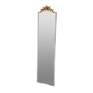 Grand miroir rectangulaire pleine longueur de 18,1 x 1,6 x 70,9 pouces avec cadre ivoire vieilli et couronne florale dorée - Product Image 3