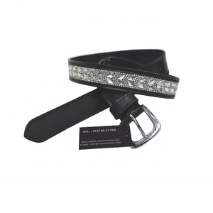 Cinturón Casual de Cuero con Hebilla de Acero con Diseño de Diamantes de Imitación, Duradero. - Product Image 1