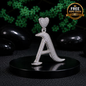 Custom Letter A Pendant 925 Sterling Silver Rhodium Plated Iced Out Crystal Heart <b>Top</b> Unisex Luxury Necklace - Product Image 1