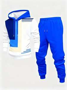Ensemble de survêtement pour homme, streetwear uni, 100% coton, sweat-shirt et pantalon sportifs avec cordon de serrage - Product Image 1