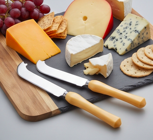 Juego de cuchillos para queso de acero inoxidable con acabado plateado brillante y mango de madera para utensilios de cocina y herramientas de tabla de cortar. - Product Image 4