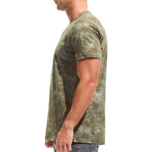 Olive Khaki Green <b>Cloud</b> Acid Washed Distressed Short Sleeve Casual Crew <b>Neck</b> Men T Shirt Top - Product Image 3