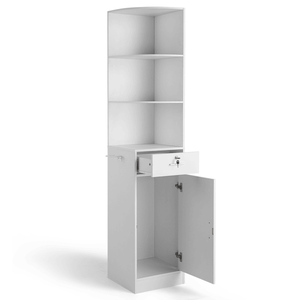 15mm E0 Grade Particleboard Matt White 75.2\" H 3-Tier <b>Corner</b> Salon Cabinet 1 Door 1 Drawer Multipurpose <b>Storage</b> Matt Organizers - Product Image 1