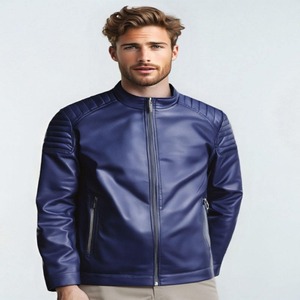 Chaqueta de Cuero Personalizada para Hombre, Estilo Motociclista, Ajustada, con Cuello Alto, Talla Grande, Chaqueta de Cuero PU para Hombre - Product Image 1