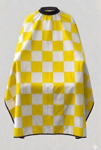 Bata de Barbero Impermeable de Poliéster con Diseño a Cuadros Amarillo y Blanco, con Detección de Agujas y Fusión sin Costuras, Unisex - Product Image 2
