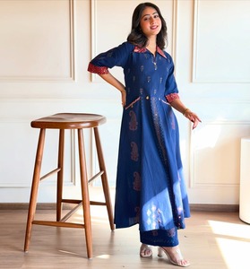 NILESH TAILOR FASHION Floor-Length Chic Shirt Collar Neck Mix Cotton 3/4th Sleeves Designer Party Wear Gown Best Kurti-plazzo - Product Image 3