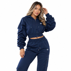 Conjunto Deportivo Personalizado de Sudadera Corta y Pantalones de Felpa de Algodón para Mujer, Top Corto, Ropa Deportiva de Dos Piezas, Traje para Correr - Product Image 2