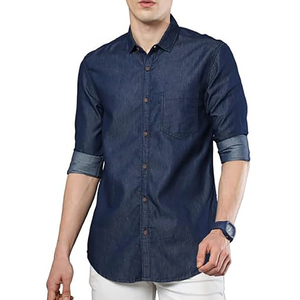 Chemise en jean à manches longues pour homme, sur mesure, OEM, pour le printemps et l'été, 100% coton, décontractée, en vente. - Product Image 1