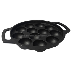 Traditional Classic <b>Cast</b> Iron Non Stick Appam Pan Appem Maker 12 Pit Pre Seasoned Heavy Duty for Indian Snacks Making - Product Image 1