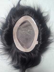 Toupee de Cabello Liso Negro con Base de Encaje BD y Monofilamento, Parte Central, Cabello Remy Indio de 28mm, Nudos Invisibles, 130% de Densidad - Product Image 3